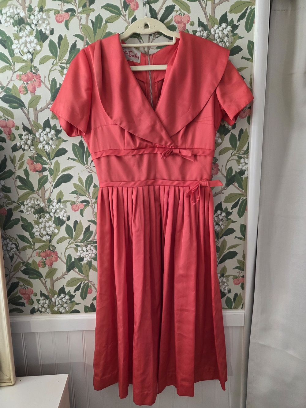Vintage 1950's Betty Barclay Coral Midi Dress with Sailor Collar